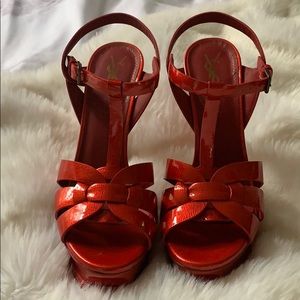 Vintage YSL Tribute Platform Heels in Fire Red